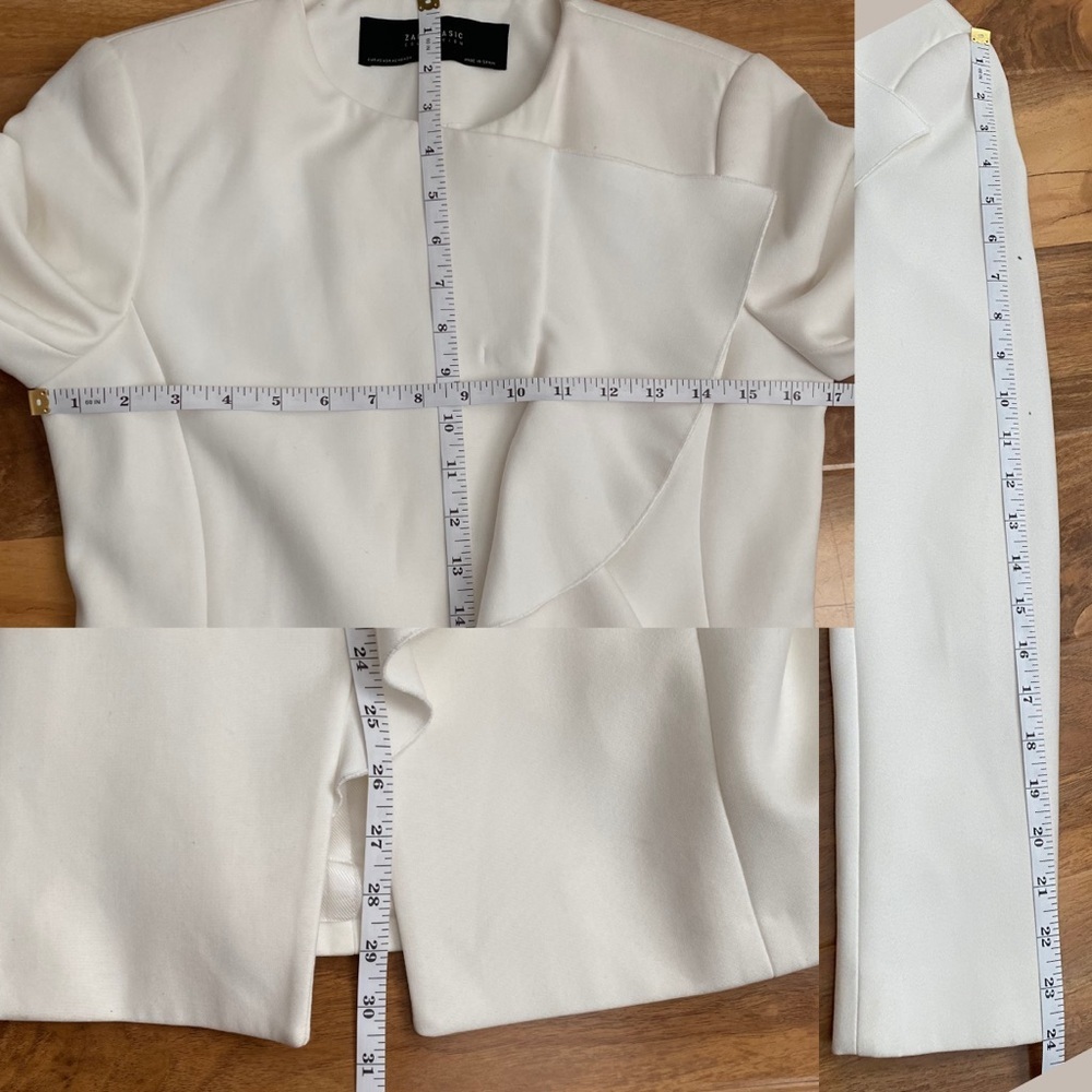 ZARA Off White Ruffle Collarless Blazer Coat Old Money Jacket Holidays Modern XS - Picture 11 of 12